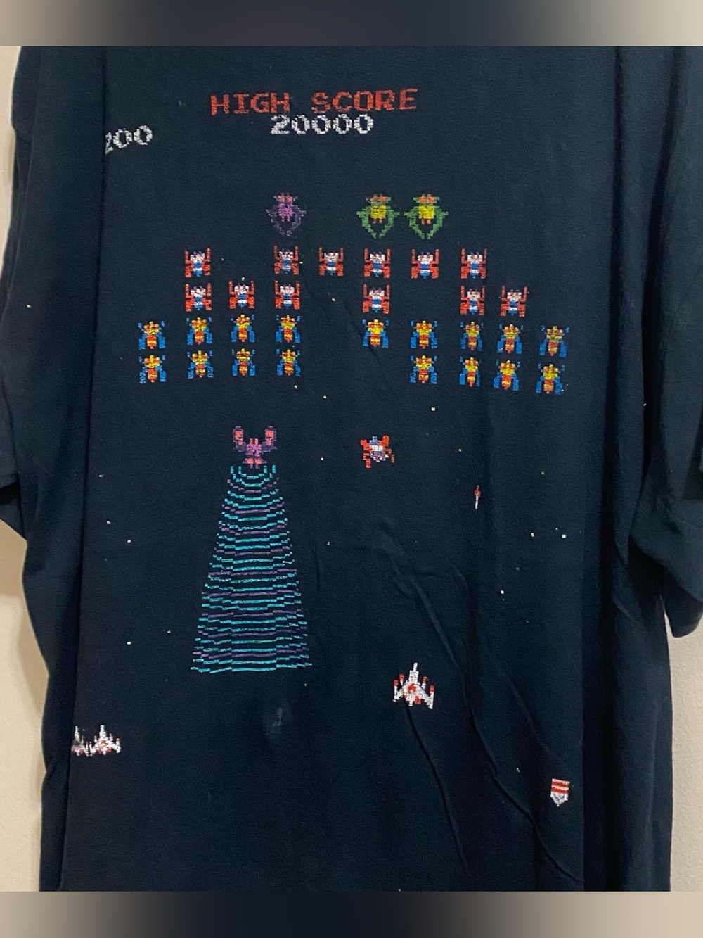 Vintage Galaza Space Invaders Mens XL 46” Tee T Shirt Black Video Game Graphic